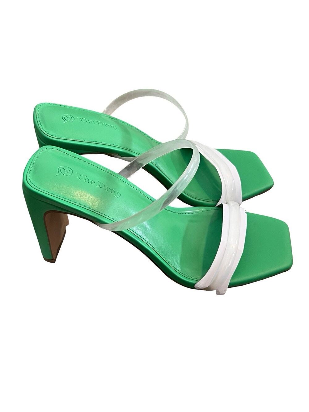 The Drop Women’s Green Clear Strap Block Heel Sandals Size 8.5 Square Toe
